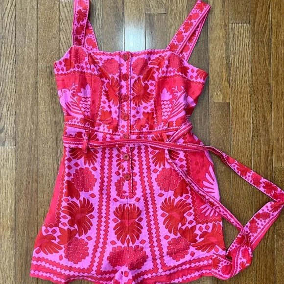 Farm Rio Red and Pink Floral Romper - Picture 2 of 4
